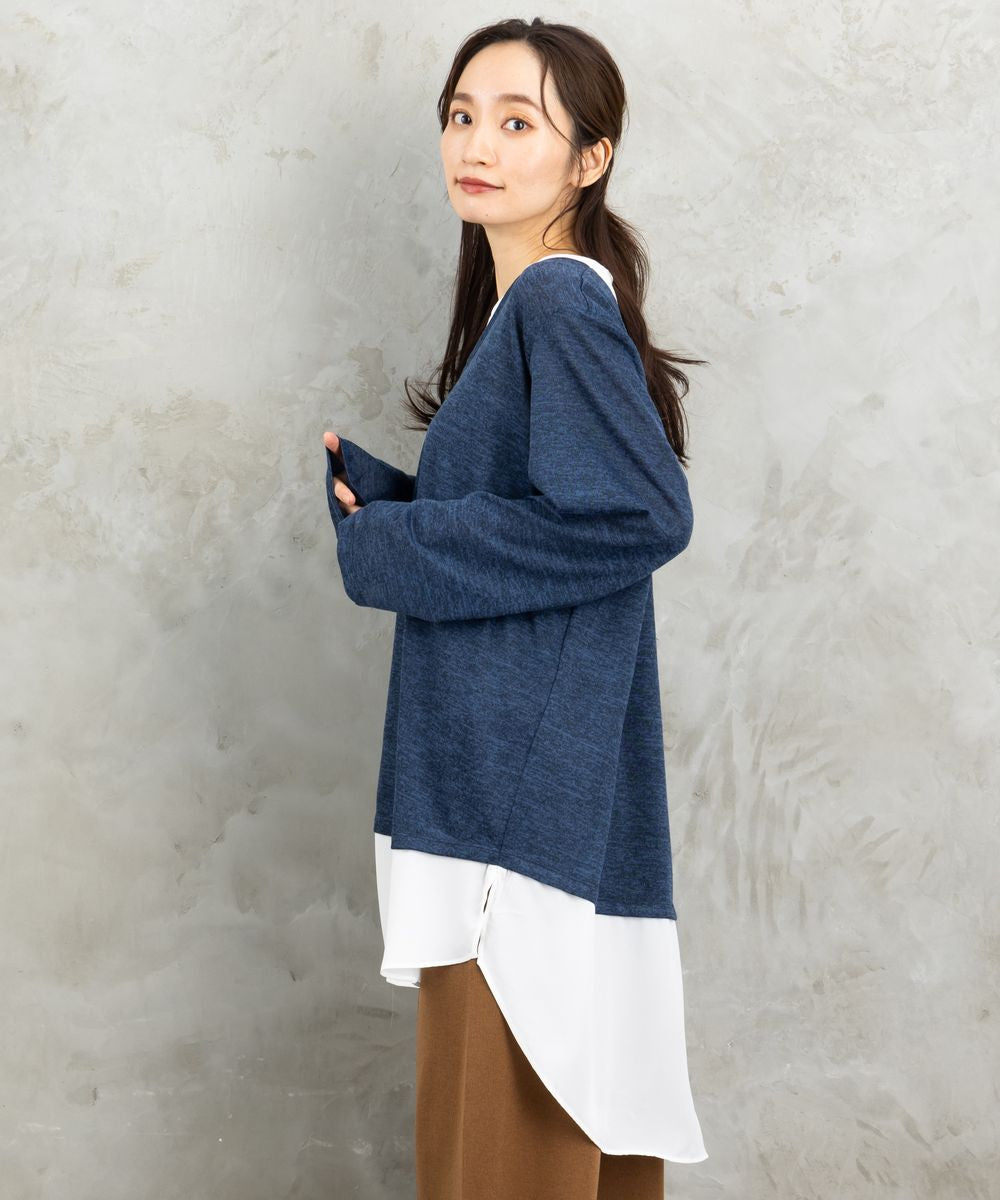 【web限定】【大きいサイズ】 21号(6L～) fransa plus size selection シャツフェイクレイヤードVネックニット