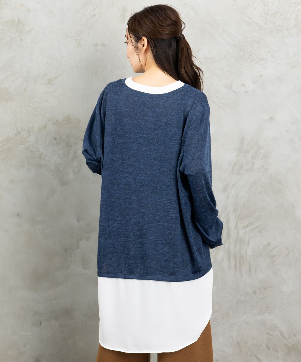 【web限定】【大きいサイズ】 21号(6L～) fransa plus size selection シャツフェイクレイヤードVネックニット